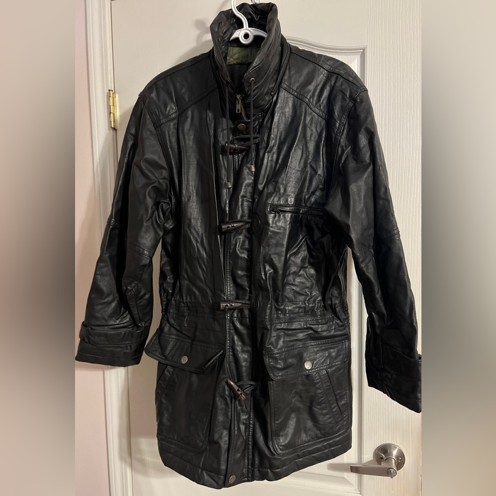 Black Leather Toggle Coat - Men’s Jacket